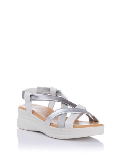 Pitillos Sandalia con cuña en piel - Plata