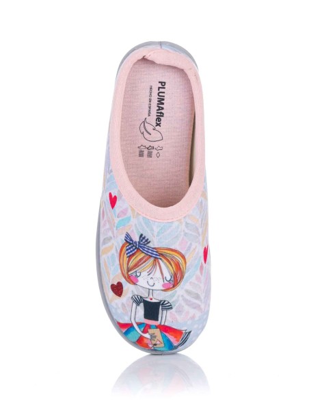 Plumaflex Zapatilla de casa - "Niña y perro"